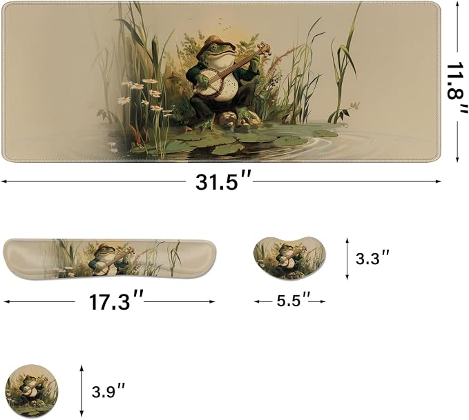 Desk Pad and Keyboard Wrist Rest, Large Mouse Pad + Keyboard Pad+Mouse Wrist Support, Non-Slip Desk Mat Protector for Office, Home 31.5×11.8 Inches Anime Frog