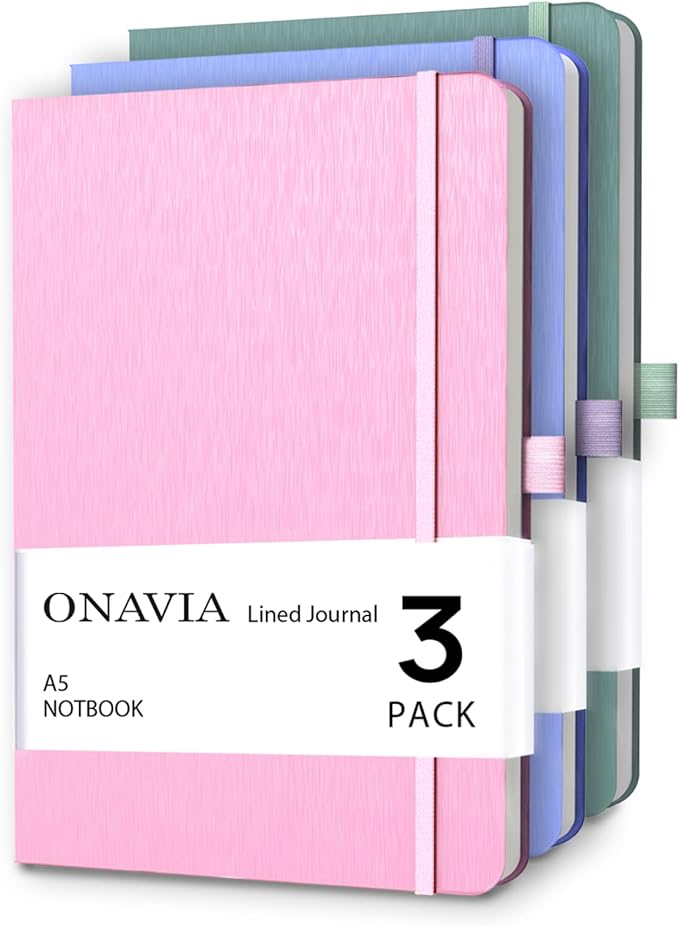 A5 College Ruled Notebook 3 Pack, Hardcover Lined Journals for School Notes, Study, Homework, Class Writing and Journaling, 160 Pages (80 Sheets), 5.8 x 8.3 in, Green,Pink, Cornflower Blue