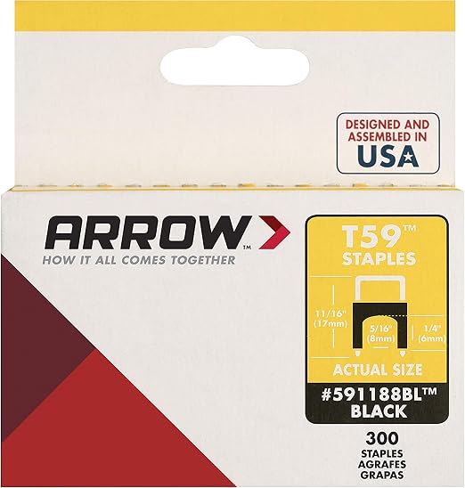 Arrow 591188 Genuine T59 Steel 1/4-Inch by 5/16 Crown Width Insulated Staples for Cable and Wiring, Black, 300 Count