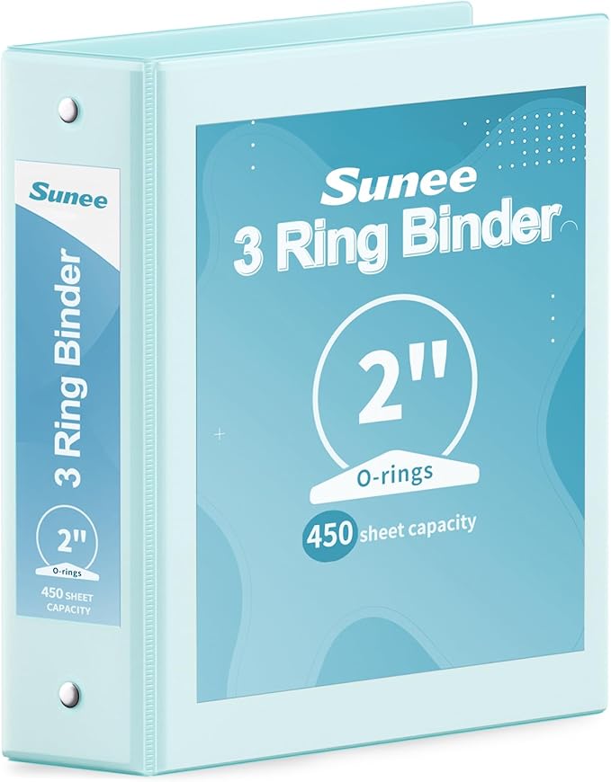 SUNEE 3 Ring Binder 2 Inch 1 Pack, Clear View Binder Three Ring PVC-Free (Fit 8.5x11 Inches) for School or Office Supplies, Pastel Blue