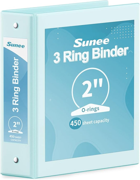 SUNEE 3 Ring Binder 2 Inch 1 Pack, Clear View Binder Three Ring PVC-Free (Fit 8.5x11 Inches) for School or Office Supplies, Pastel Blue