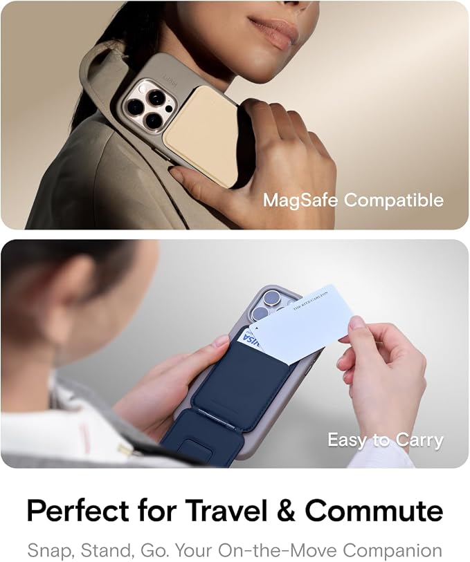 MOFT Phone Tripod Stand & Wallet, NFC Card Holder, Hold 1-2 Cards | Mulit-Angles | Portable l MOVAS Leather | Magsafe Compatible | Easy to Charge | Travel Essential |For Content Creators