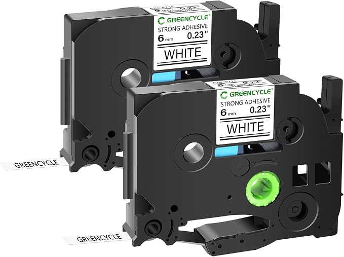 GREENCYCLE Extra Strength Label Tape TZe-S211 6mm 0.23" Laminated White Compatible for Brother P-Touch TZeS211 TZ-S211 TZe TZ 1/4 inch Black on White Label Tape for PT-D200 PT-D210 PT-D220, 2 Pack