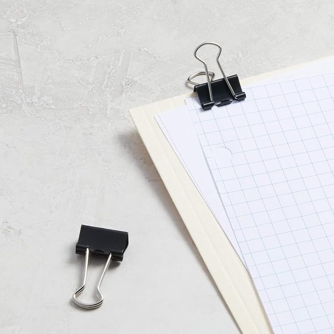 Amazon Basics Sturdy Binder Clips, Office Supplies, Small 0.75 in, Document Organizing, School Supplies, Black, 144 Count (Pack of 12)