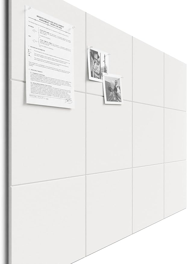 Bumusty Large Cork Board 48" x 36" Alternative - 12 Pack Felt Wall Tiles with 70 Safe Removable Adhesive Tabs, 30 Pushpins, Cork Boards for Walls Pin Board Bulletin Board Office Decor (Milky White)