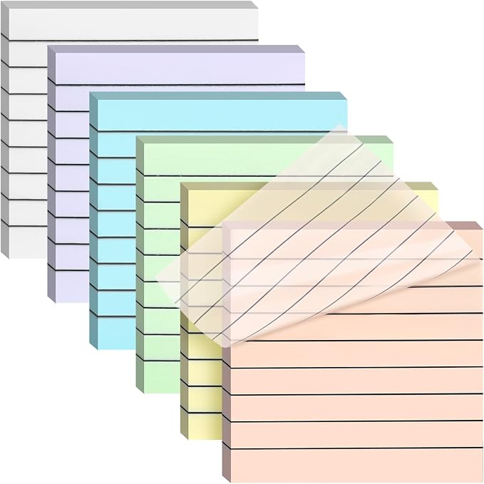 Transparent Sticky Notes Lined 300 Sheets 3"X3" Bright Morandi PET Material | Clear Translucent Self-Adhesive Sticky Notes for Back to School & Office Supplies, See Through Reveals Underlying Bible Text