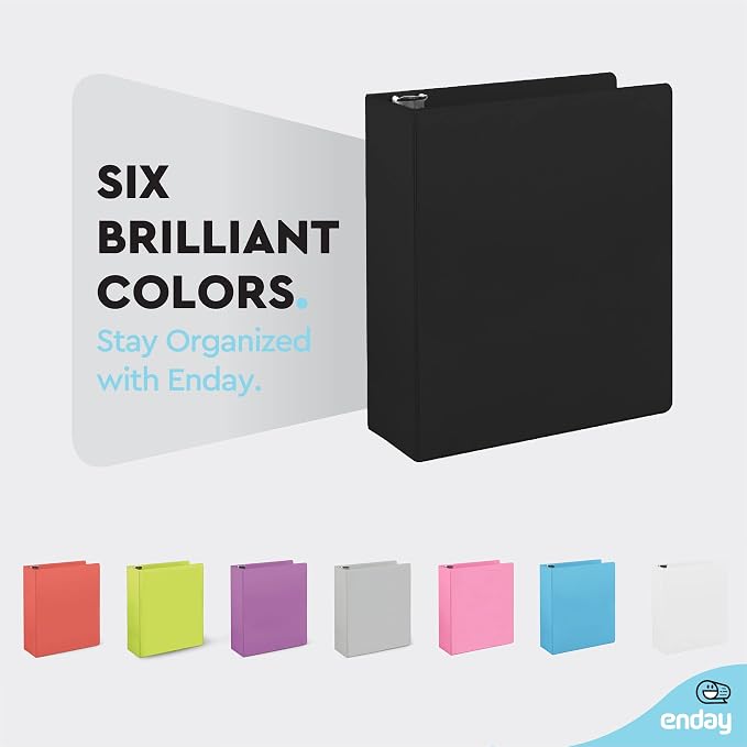 Enday 2 Inch 3 Ring Binder, Black Heavy Duty Three Ring Binder, 480 Sheets Capacity - 2 Inch Binder for Home School and Office.