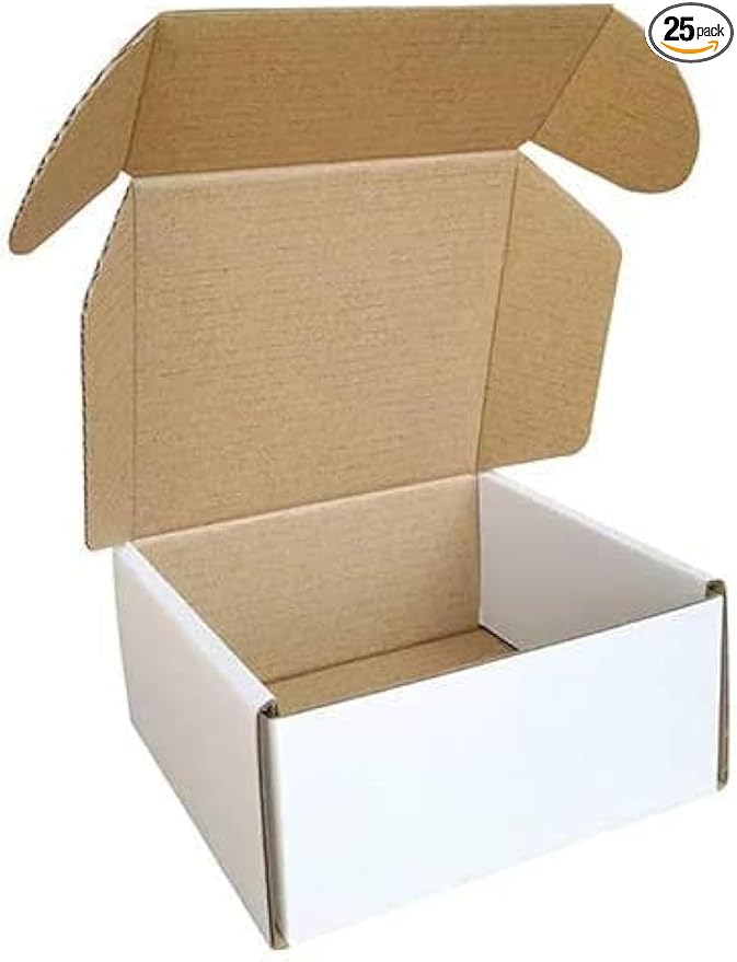 4x4x2'' (Inner Size) Corrugated Mailer, 25 Pack, Cardboard Small Shipping Boxes, Oyster White (CM442-25)