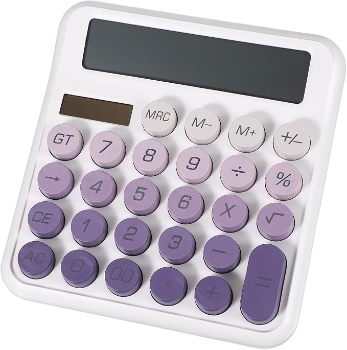 PATIKIL Cute Calculator, Desk Calculator Basic Big Button 12 Digit Large Display Mechanical AAA Battery Solar Power for Office Supplies Girl Female Woman Gift, Gradient Purple