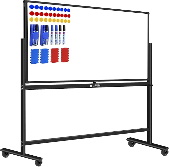 Dry Erase Board with Stand 72"x40" Magnetic Mobile Whiteboard on Wheels Double-Sided Rolling Whiteboard for Office, Home & School