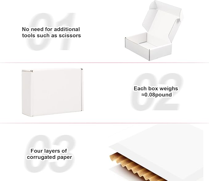 White Shipping Boxes 6x4x1.6 in - Set of 50: Small Corrugated Cardboard Boxes - Shipping Boxes for Small Business