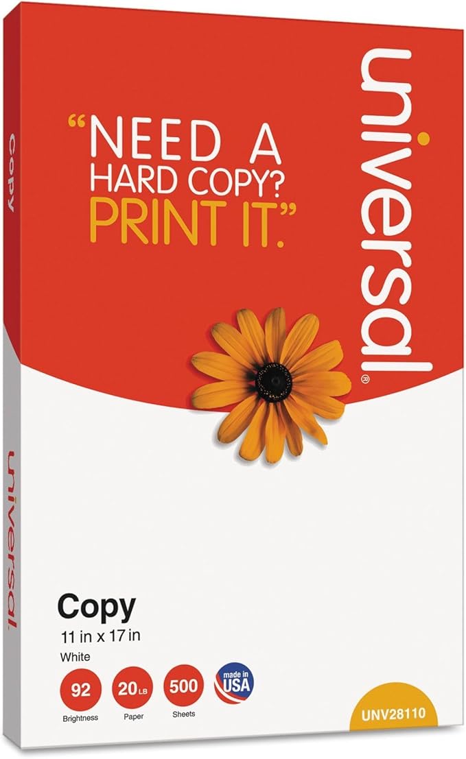 Universal 28110 Copy Paper, 92 Brightness, 20lb, 11 x 17, White (Case of 2500 Sheets)