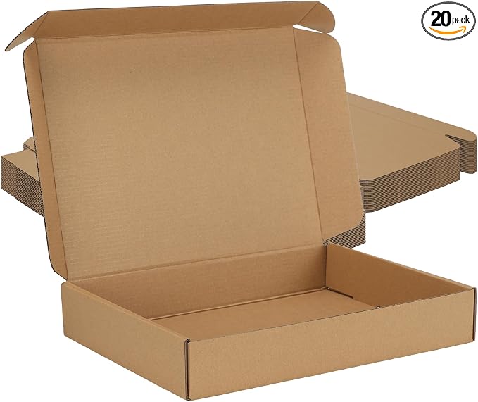 MEBRUDY 12x9x2 Inches Shipping Boxes Pack of 20, Small Corrugated Cardboard Box for Mailing Mailer Packing, Brown