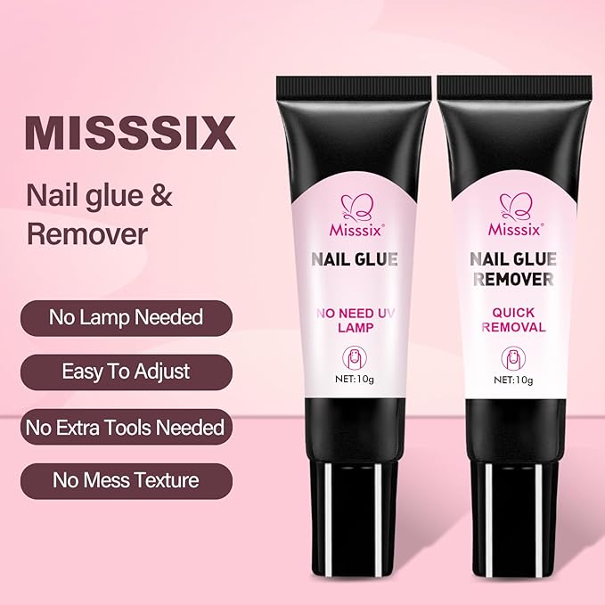 Misssix Short Square Gel Nail Tips, 216Pcs Pre Etched Clear Fake Nails, Full Cover Soft Acrylic False Nail Glue and Nail Glue Remover for Women 12 Sizes