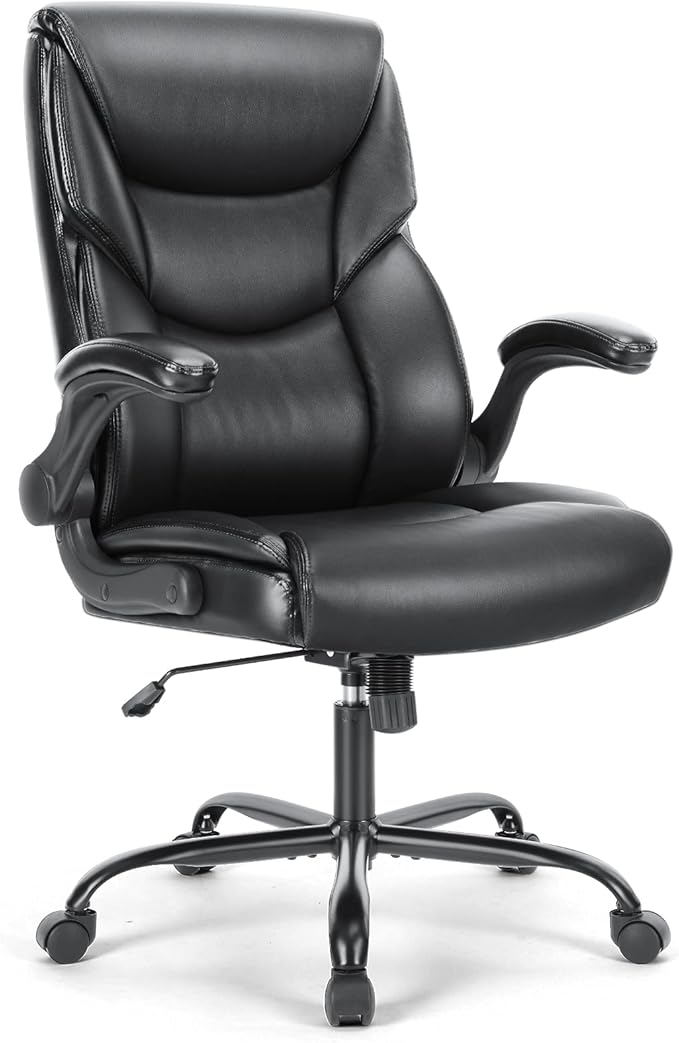 Sweetcrispy Ergonomic Computer Gaming Office Chair Set of 2, Heavy Duty Task Desk Swivel Rolling Chairs with Wheels, Flip-up Arms, Adjustable Height, PU Leather,Inky