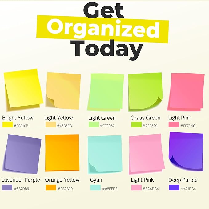Sticky Notes 3x3 Inches, Macaron Colors Self-Stick Pads, Easy to Post for Home, Office, Notebook,100 Sheets/pad (10 Pads)
