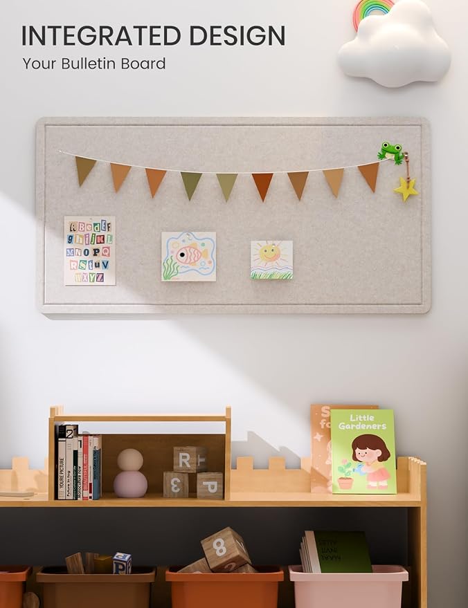 Fluxynara 35" x 17.1" Bulletin Board, Oatmeal | Cork Board Alternative with 12 Removable Adhesive Tabs, Foldable Felt Pin Board for Home, Office, Classroom & Dorm