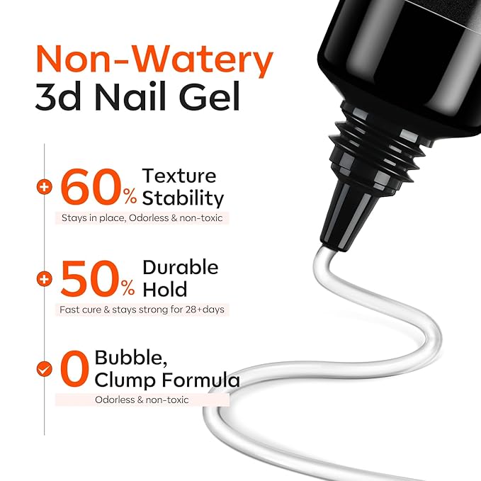 modelones 2Pcs Clear 3D Gel Nail Art, Sculpting Molding Builder Gel Nail Glue for Charms Gems Chrome Powder Rhinestone No Wipe Squeeze Tube DIY & Salon Use