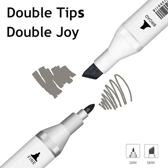 Arhomet 6 Colors Warm Grey Gray Alcohol Markers Set, Dual Tips Art Markers Drawing Sketched Double Tipped for Adults Beginner (Warm Grey)