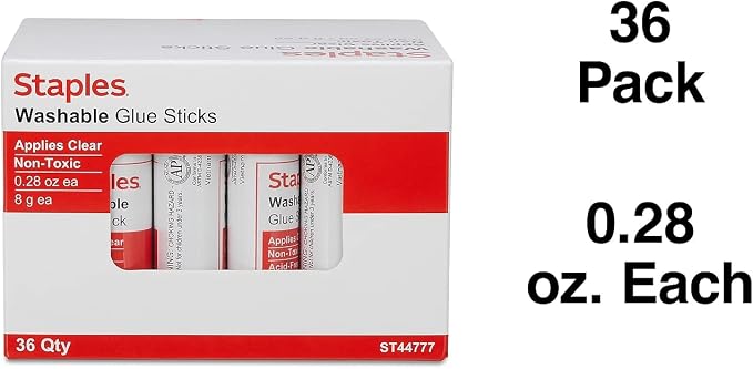 Staples Washable Glue Sticks, 0.28 Oz, 108-Pack