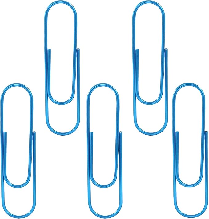 4 Inch Jumbo Paper Clips, Blue, 15Pcs | Coated Large Reusable Big Paperclips for Office, School, Home Document Organizing
