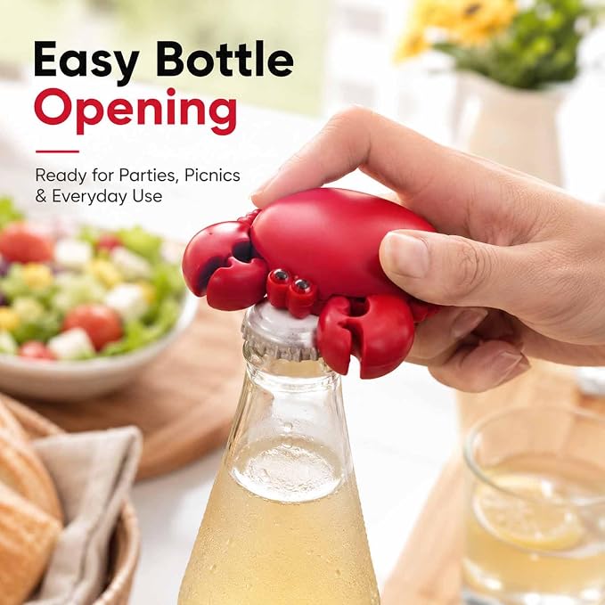 Crab Fridge Magnet 4-in-1 Bottle Opener, Box Cutter & Scissors | Compact Plastic and Stainless Steel Multi Tool for Opening Packages, Cutting Paper, Kitchen, Office, Dorm and Travel