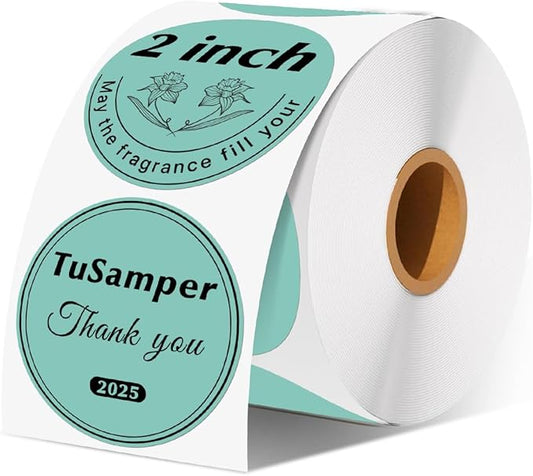 2 Inch (50.8mm x 50.8mm) Round Thermal Sticker, Self-Adhesive Circle Direct Thermal Labels, Multi-Purpose Roll Sticker for DIY Logo Design, QR Code, Name Tag, Roll of 500 Labels, Green
