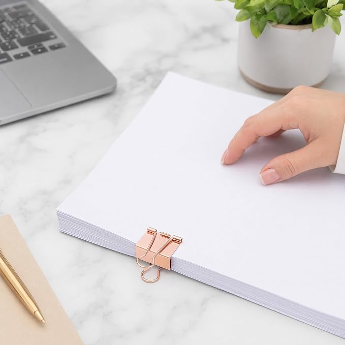 Binder Clip Paper Clamps, Assorted Sizes (Mini, Small, Medium, Large), 100 Pcs Clips for Office School Supplies (Rose Gold)
