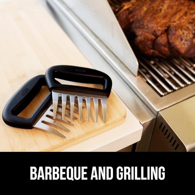 GORILLA GRIP BPA-Free Chicken Shredder Meat Claws, Sharp Stainless Steel Food Shredding Fork, Comfortable Handle, Easily Shred Pulled Pork, Taco Meats, Kitchen Smoker BBQ Tool, Dishwasher Safe, Black