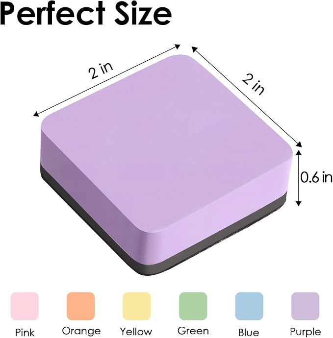 MaxGear Magnetic Dry Erase Erasers, 36 Pack Whiteboard Eraser Macaron Color | Mini Whiteboard Cleaning Pads with Strong Magnetic Backing, 2" x 2" for Classroom, School, Office and Home, Teacher Supplies