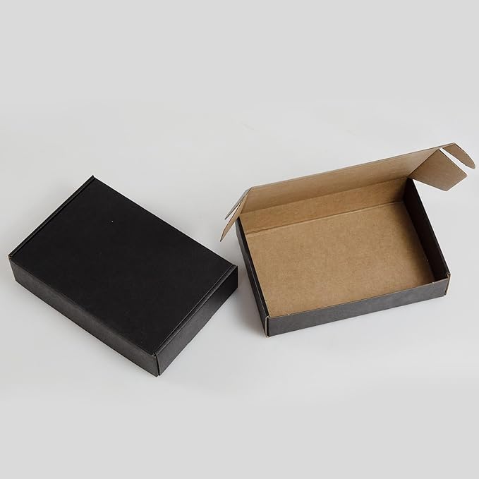 9x6x2 Inches Shipping Boxes Pack of 25, Black Corrugated Cardboard Boxes for Small Bussiness, Packing and Mailing