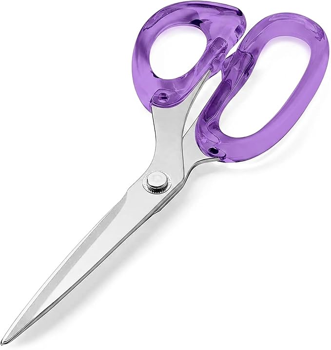 9” Stainless Steel Acrylic Scissors, Purple with Silver Metal | Aesthetic and sharp all purpose scissors, Perfect for sewing, arts, and crafts, Stationery tools for office, and school