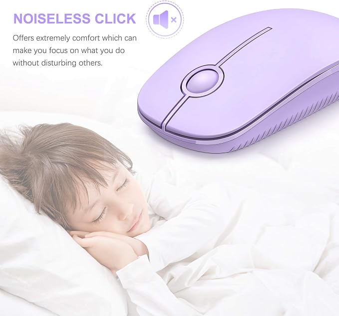 VssoPlor Wireless Mouse, 2.4G Slim Computer Laptop Mouse, Light Purple | Portable Mouse, Plug & Play USB Nano Receiver, Quiet Silent Optical Mice for Notebook, PC, Laptop, Computer, Windows, Mac