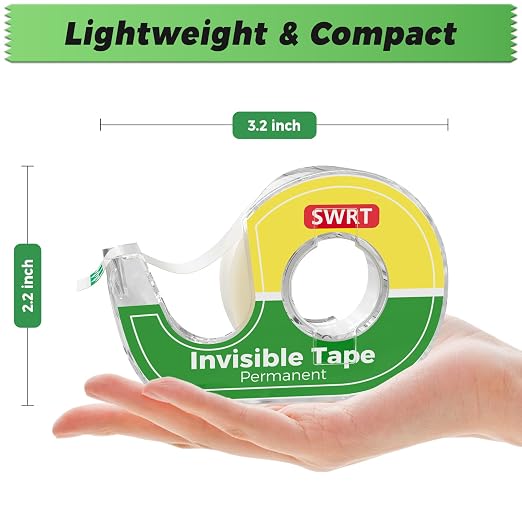 SWRT Invisible Tape with Dispensers, 3/4 in x 800 in, 6 Rolls, Matte Finish | Matte Invisible Finish, Writable Surface, Smooth Cutting, Clean Look for Gift Wrapping, Office, School & Home Use