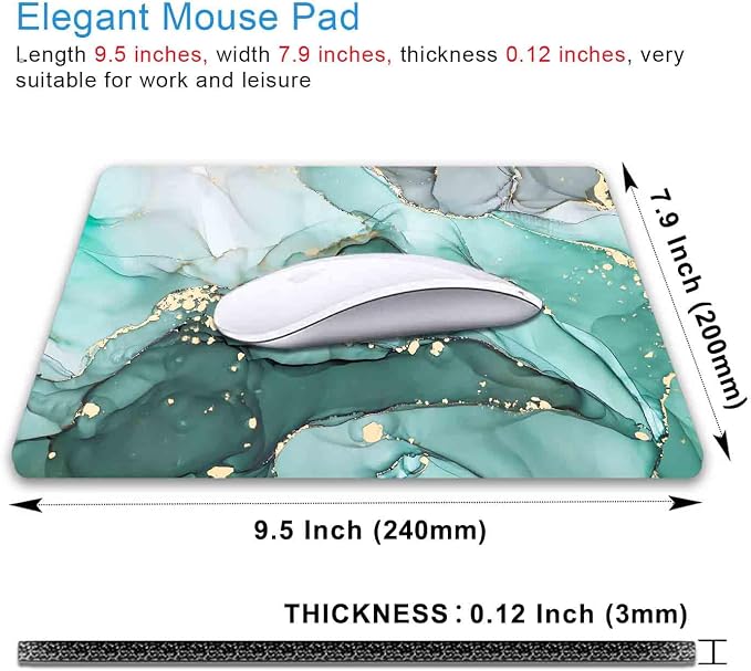 Turquoise Marble Mousepad, Computer Mouse Pad Teal, Luxury Swirl Mice pad for Computer, Non-Slip Rubber Modern Ink Art Green Mouse Pads for Laptop Desk Women Office Desktop, 9.5 X 7.9 Inch