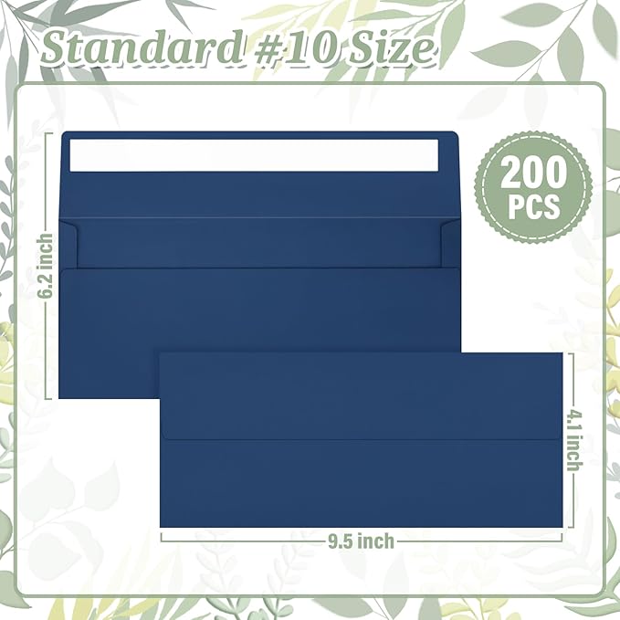 Mulbozy 200 Pcs #10 Business Envelopes, Self Seal Standard Envelopes, Windowless Business Mailing Envelopes for Office Checks Letters Invoices Statements Wedding, Size 4-1/8 x 9-1/2 inch (Navy Blue)
