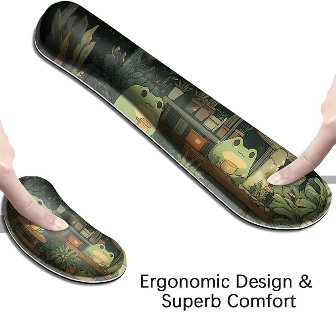 Desk Mat, Large Gaming Mouse Pad with Wrist Rest, 4 in1 XXL Mouse pad+Keyboard Wrist Rest+Mouse Pad Wrist Support+Cup Coaster Set, Ergonomic Desk Pad for Home Office,Cute Frog