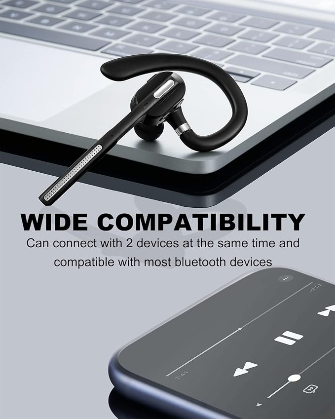 Soothielec Bluetooth Headset, Wireless Headset with Battery Display Charging Case, Bluetooth Earpiece with Noise Canceling Mic for Driving, Office, Business, Compatible with Cell Phone and PC