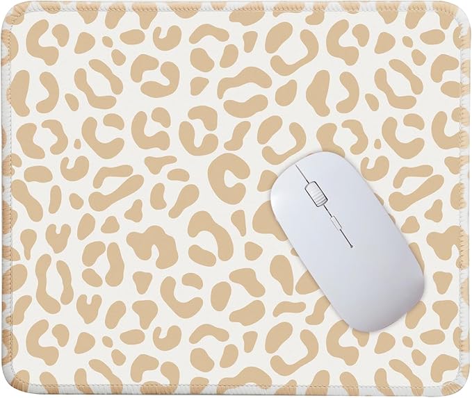 Mouse Pad for Desk with Stitched Edge, Premium Cute Washable Mouse Pads. Computer Mousepad with Non-Slip Rubber Base, Mousepads for Laptop, 9.25x7.75x0.12 inch (Leopard Grace)