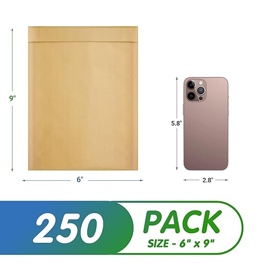 Kraft Bubble Mailers 6 x 9 Inch Natural Brown, Padded Envelopes Self Seal, Pack of 250, Bubble Lined Kraft Paper Mailing Envelopes for Shipping