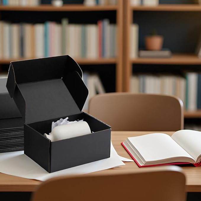 9x6x4 inch Black Shipping Boxes for Small Business- Set of 25 | Sturdy ECT 32 Corrugated Cardboard Mailer Boxes, Easy Assemble for Packaging, Mailing, Gift