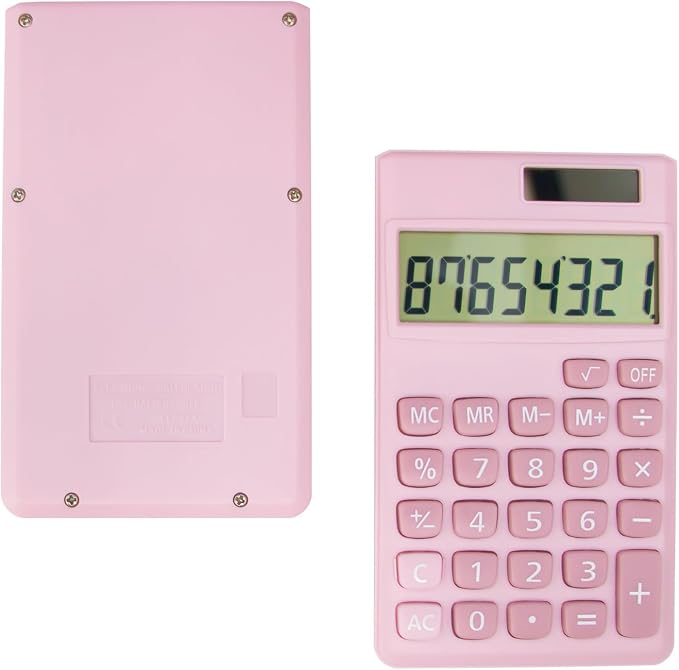 Basic Standard Calculators Small Digital Desktop Calculator with 8-Digit LCD Display, Battery Solar Power Smart Calculator Children's School Adult Office Family Standard Functions (8 Bit Pink)