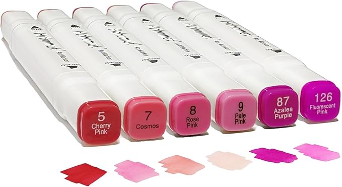 Arhomet 6pcs Pink Alcohol Markers Set, Dual Tips Art Markers Drawing Sketched Double Tipped for Beginner Adults Artists (Pink)
