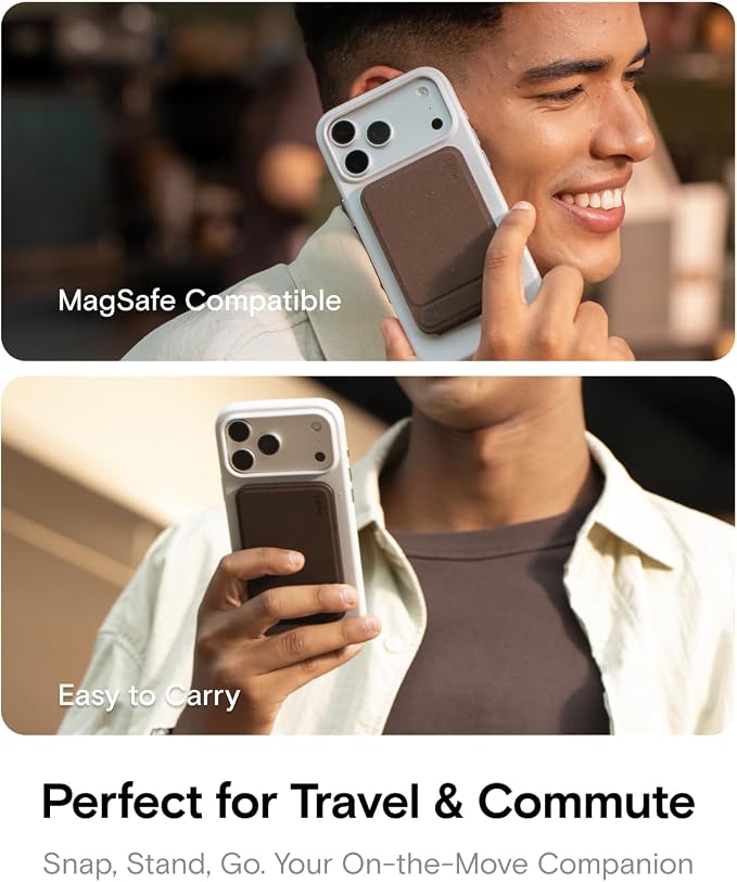 MOFT Phone Tripod Stand, Portable Selfie Stick for iPhone | MOVAS-E- Coffee Leather | Mulit-Angle | Pocket Size | Magsafe Compatible | Easy to Charge | Stylish |For Content Creators