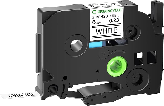 GREENCYCLE Extra Strength Label Tape TZe-S211 6mm 0.23" Laminated White Compatible for Brother P-Touch TZeS211 TZ-S211 TZe TZ 1/4 inch Black on White Label Tape for PT-D200 PT-D210 PT-D220, 20 Pack