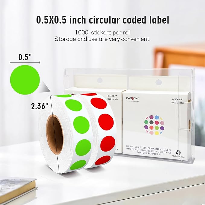 PARLAIM 1/2" Circle Dot Stickers 2 Rolls Pack 2000 Color Coded Labels for Home Commerce Business, Red + Light Green
