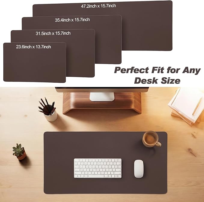 Tegeme Leather Desk Mat Large Desk Pad 31.5 x 15.7 Inch Non Slip Table Protector with Stitched Edges and Rubber Base Dark Brown Stylish Workspace Accessory Laptop Mat Smooth Writing for Home Office