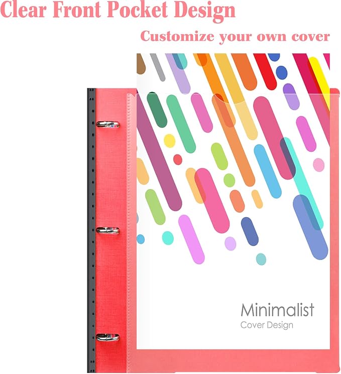 INFUN 1 Inch Telescoping 3 Ring Binder - 1PCS,Flexible Round Binder with Customizable Front Cover and Clear Catalog Pocket, 1 Inch Rings, Holds 8.5x11 inch Paper-Red