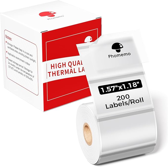 Phomemo Labels - M110/M100/M220/M108/M250/M160 Thermal Paper,230 Labels/Roll, 1.57"x1.18"(40x30mm) Frosted Clear Thermal Label for Barcode/Address/Mailing/Logo/Business/Home Tag