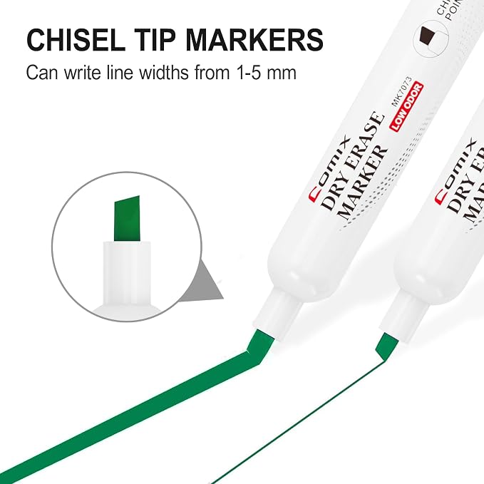 Comix Dry Erase Marker, Chisel Tip Whiteboard Markers, 36 Count Green Color | Low Odor, Non-toxic, Smooth Writing, Easy to erase, Suitable for Classroom, Teachers, Office, School Supplies